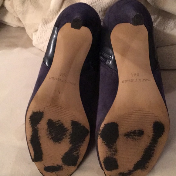 Dark Blue Suede Peep toed booties - Picture 5 of 8